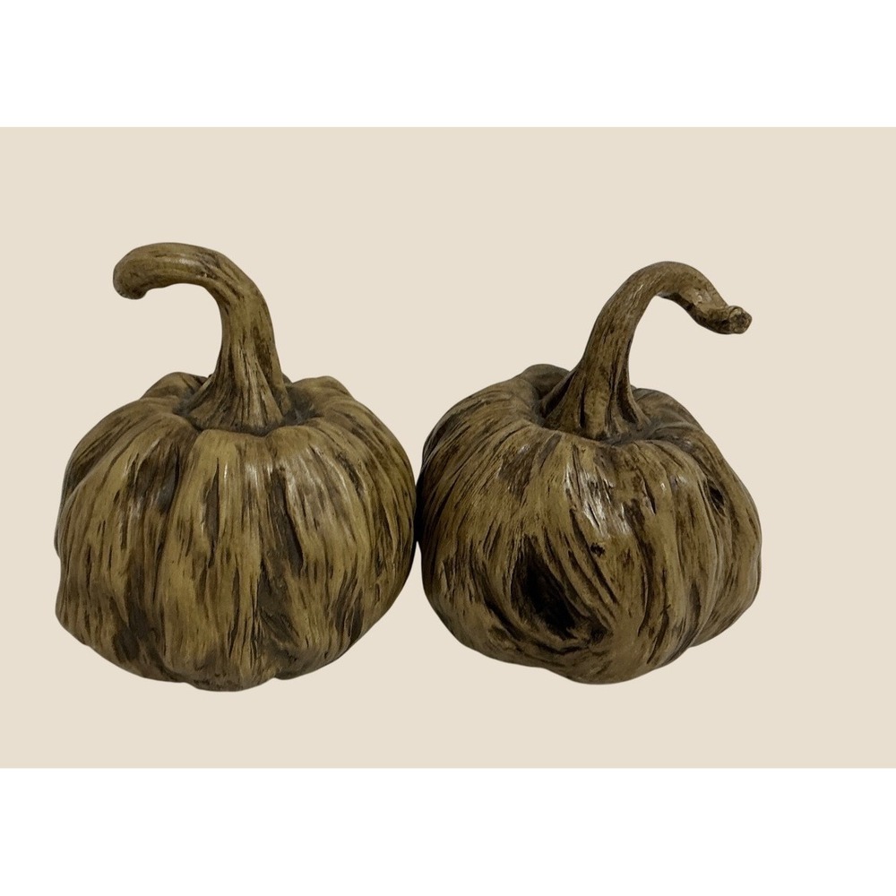 Rustic Faux Wood Pumpkin Set Harvest Fall Decor 7in Farmhouse Tabletop Accents
